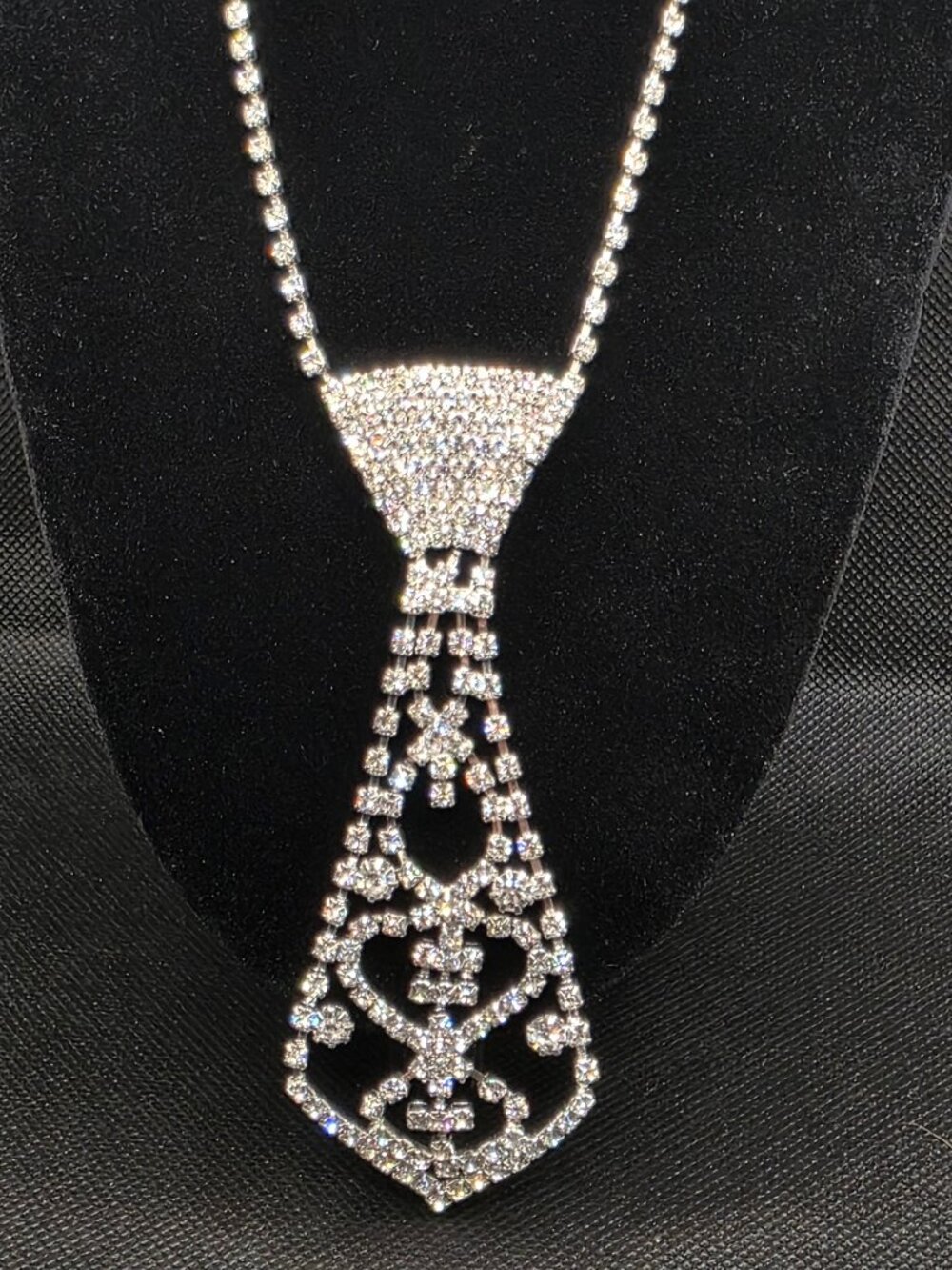 Rhinestone Necktie Statement Necklace